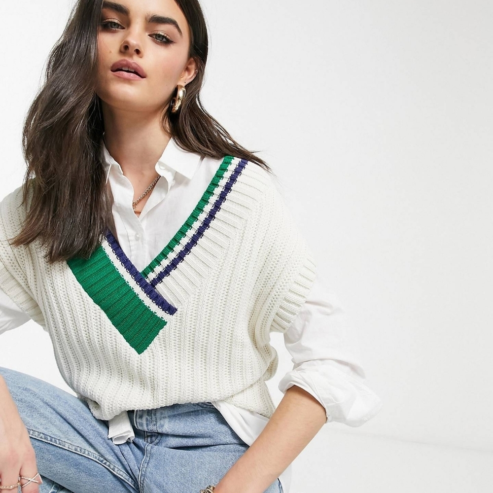 SOLD Asos Design Knit Vest with Stripe Detail - Picture 1 of 7